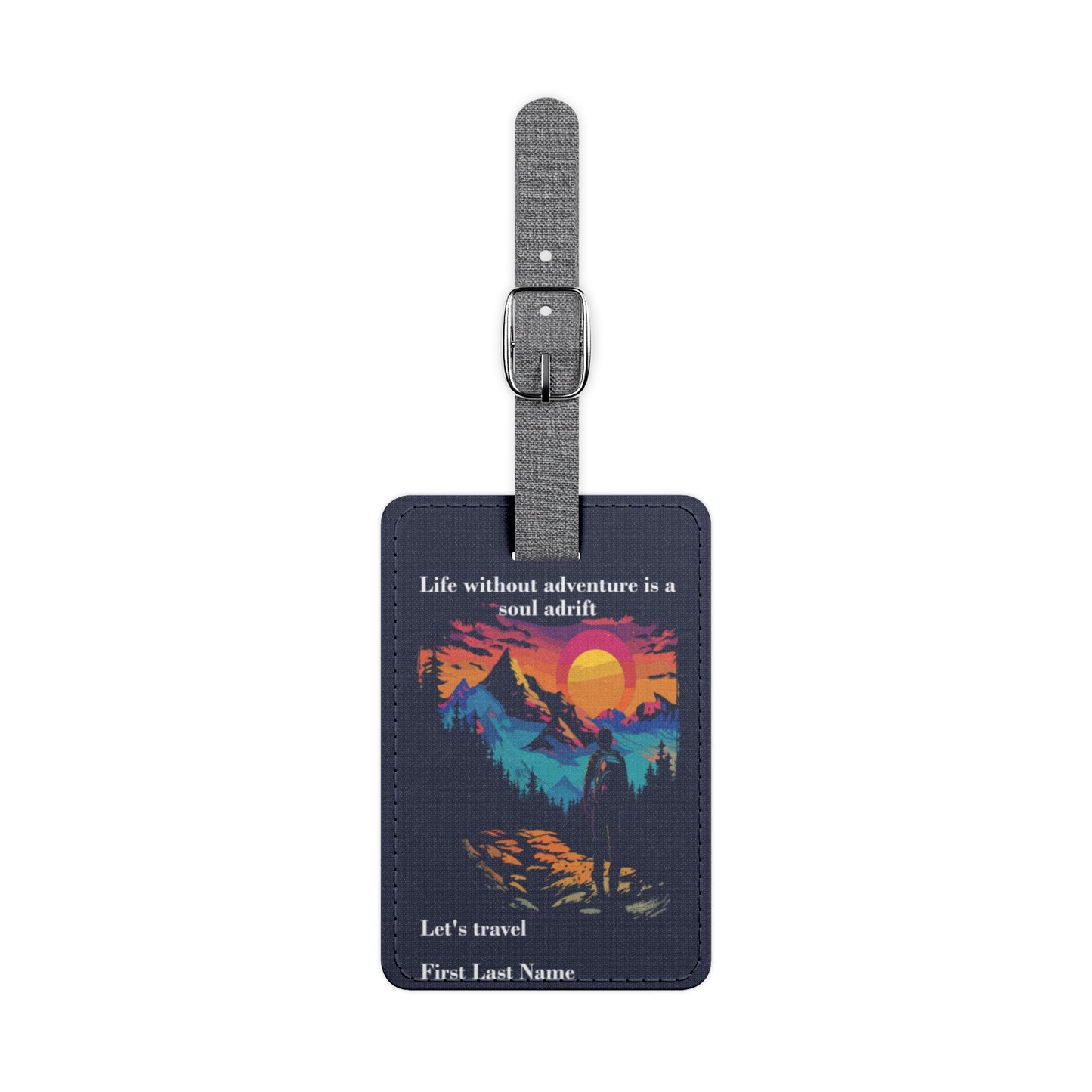 Mountain Sunset Luggage Tag — Retro Travel ID Tag